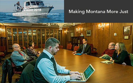 Picture of participants at conference table. Text in upper right reads - "Making Montana More Just"